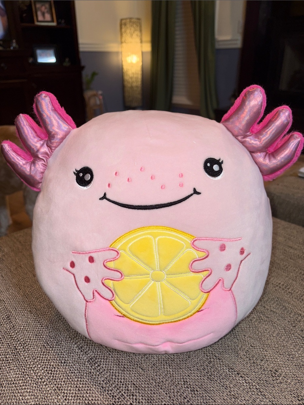 Plush Pink Axolotl Lemon Hug Decorative Pillow